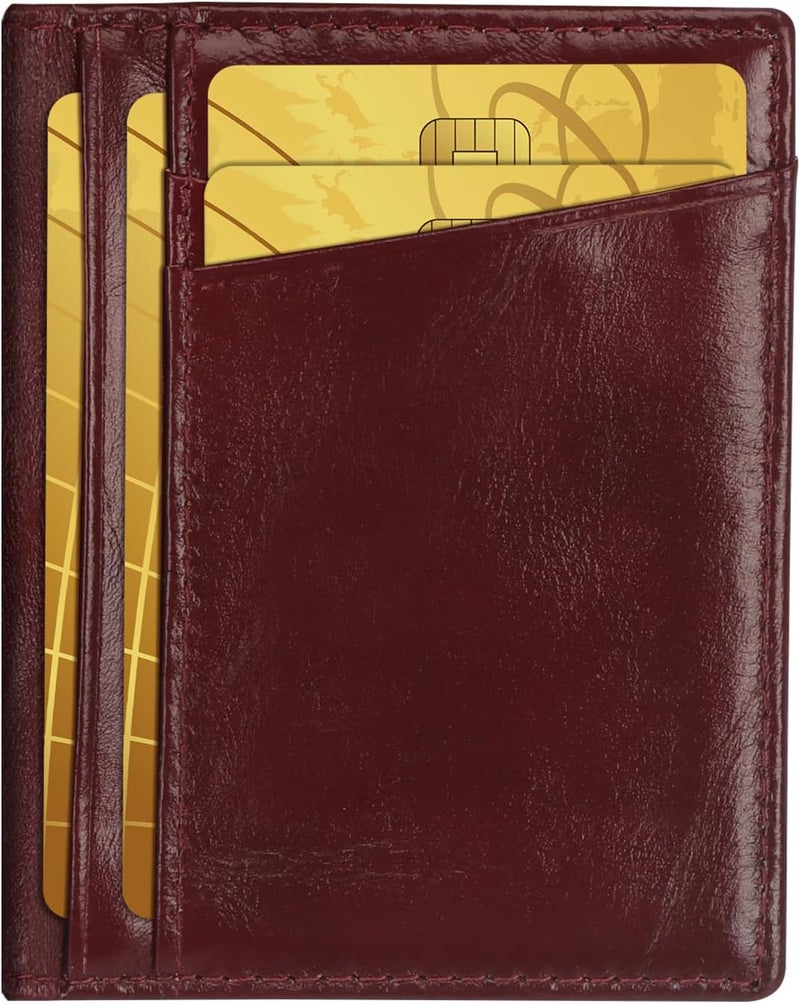 Unaone Slim Minimalist Wallet - Premium Leather RFID Blocking Front Pocket Wallets with 8 Card Slots and 2 ID Window, Wine Red - Image 1